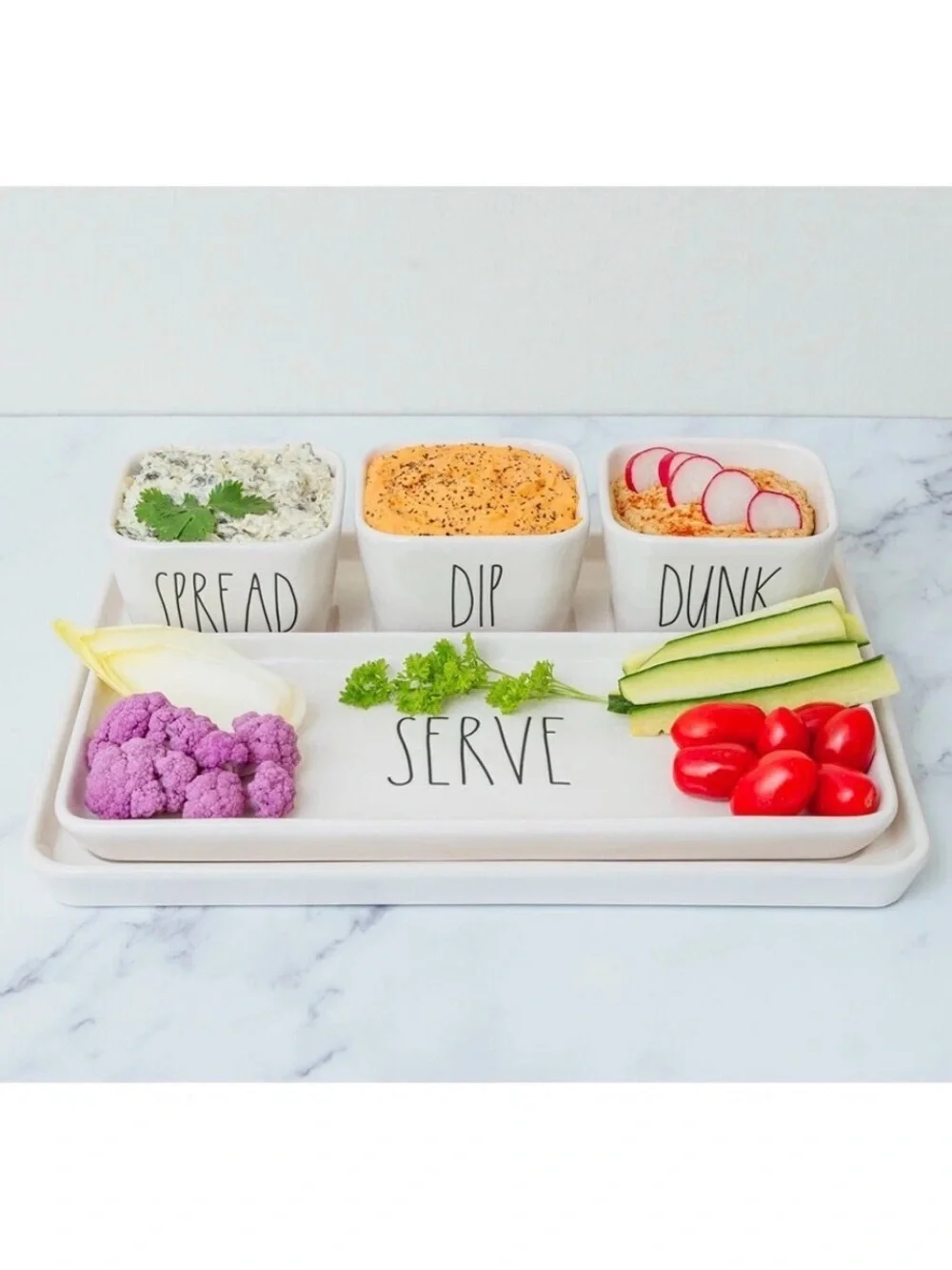 Rae Dunn 5-Piece Serving Set Spread, Dip, Dunk Serve Like New